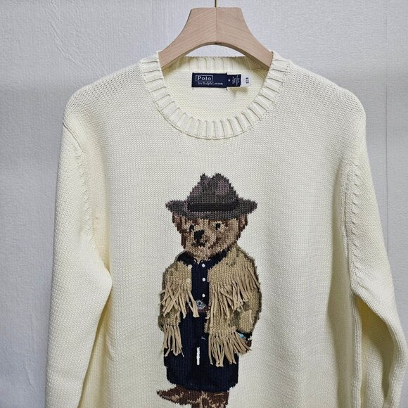 Polo Ralph Lauren White sweater with cowboy bear pattern - Picture 2 of 7